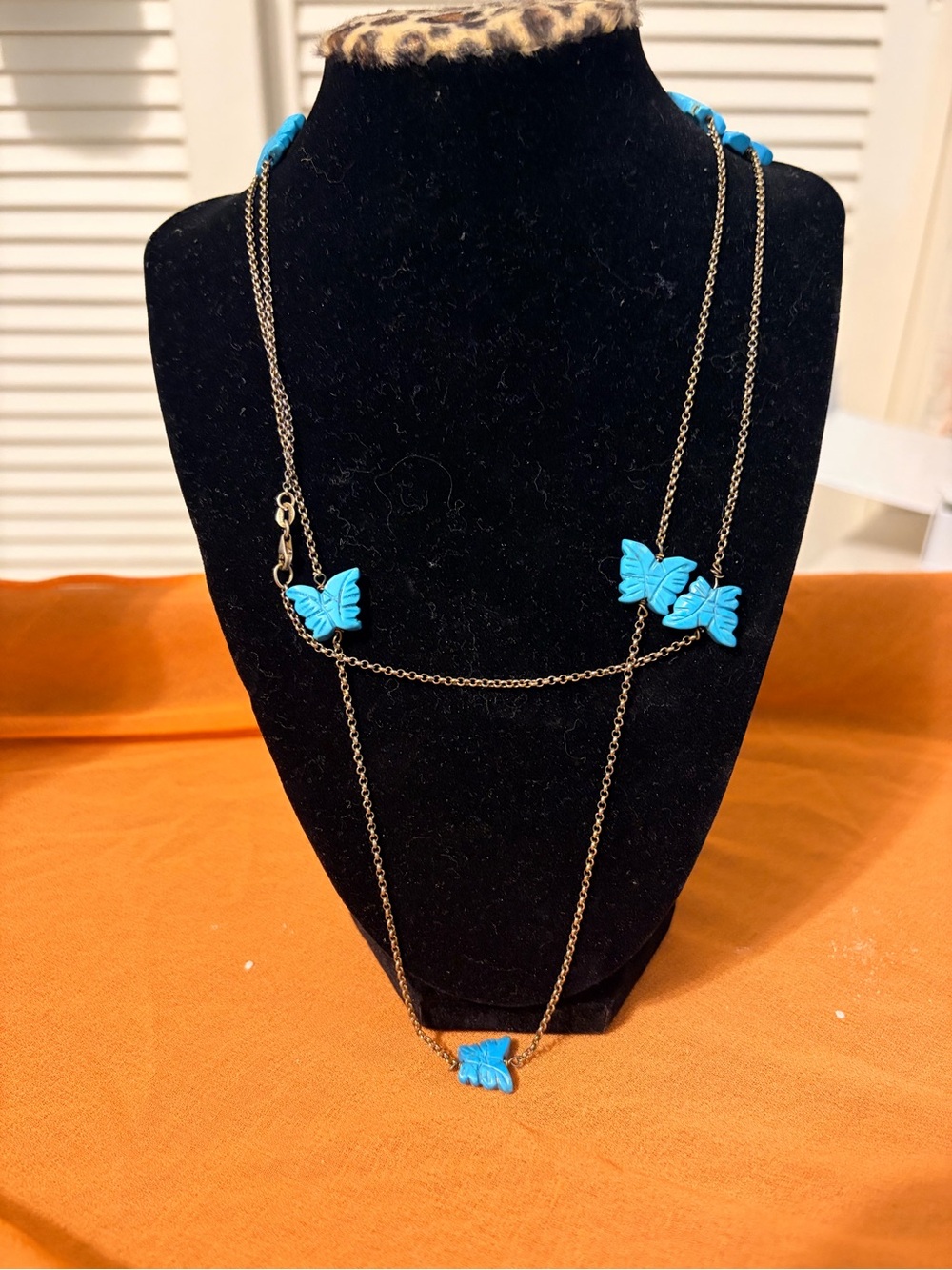 Sterling Silver Blue Butterfly Multi-Layer Necklace by